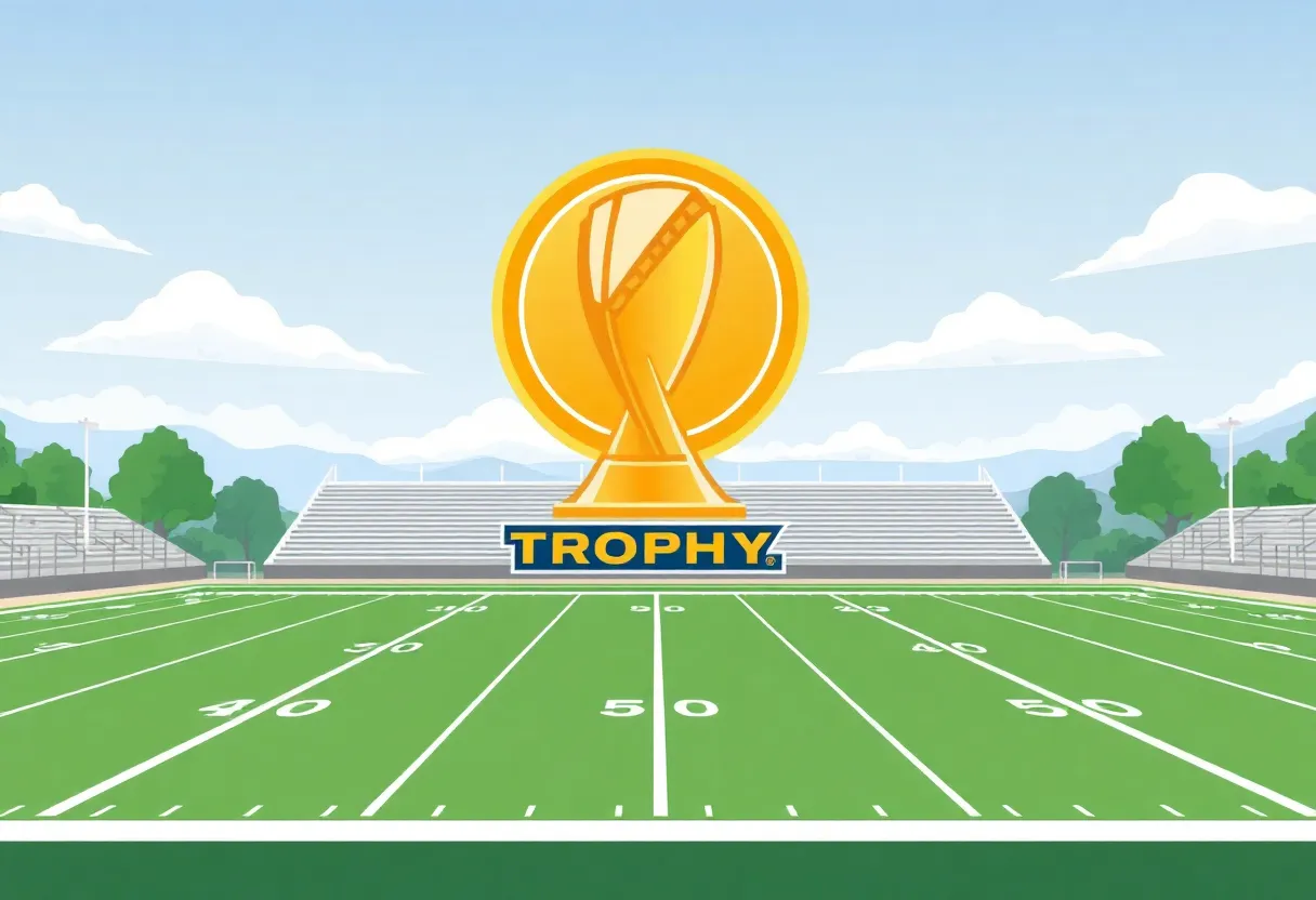 Football field with Heisman Trophy logo at John Carroll Catholic High School