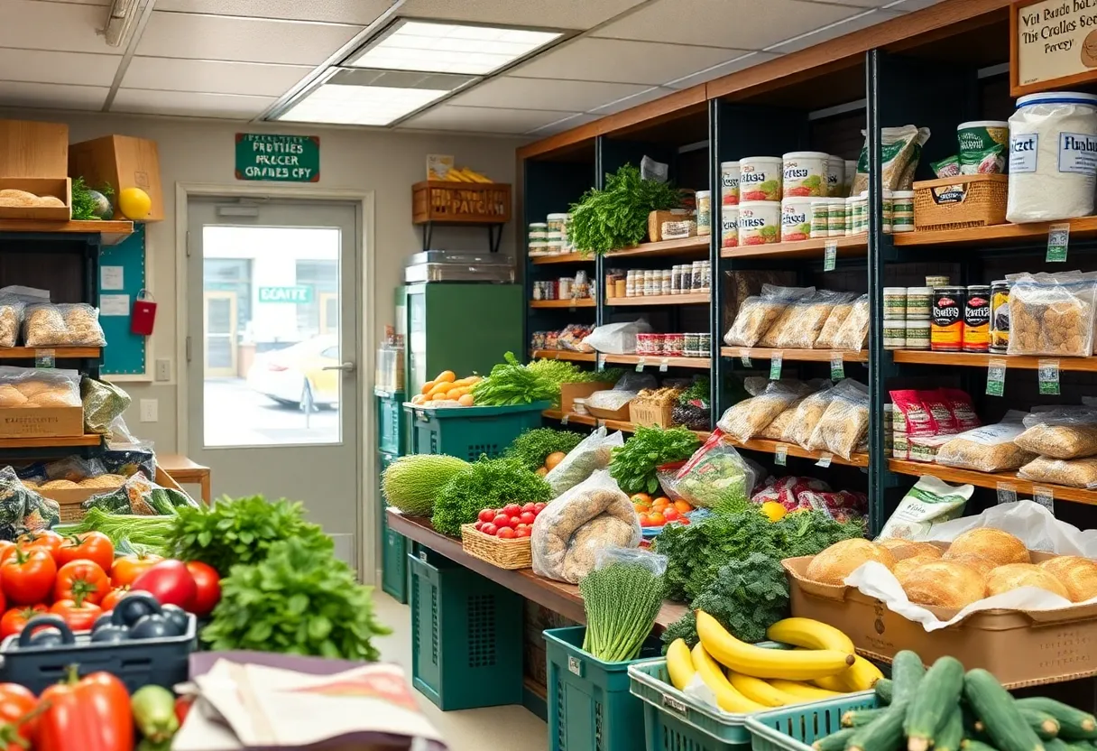 Interior of the grocery store at Huffman Middle School with fresh produce and groceries.