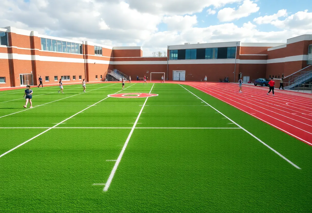 Aerial view of the renovated athletic facilities at John Carroll High School