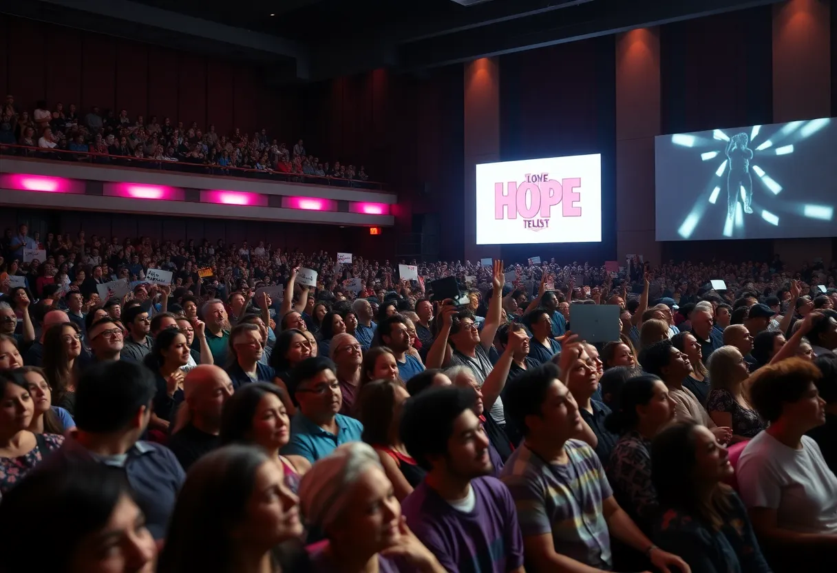 Crowd gathered at Alabama Theatre for Kamala Harris's book tour event