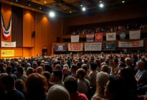 Audience at Alabama Theatre during Kamala Harris book tour event