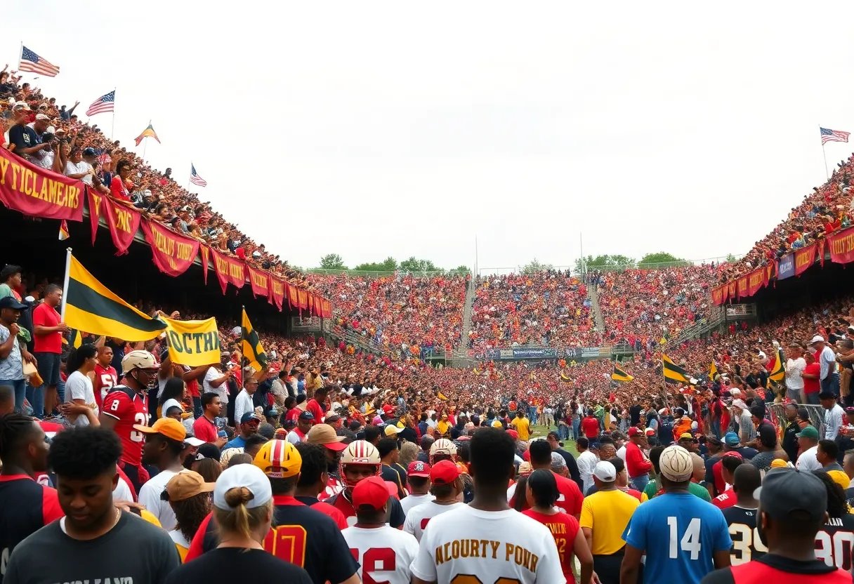 Crowd cheering at the Magic City Classic football game