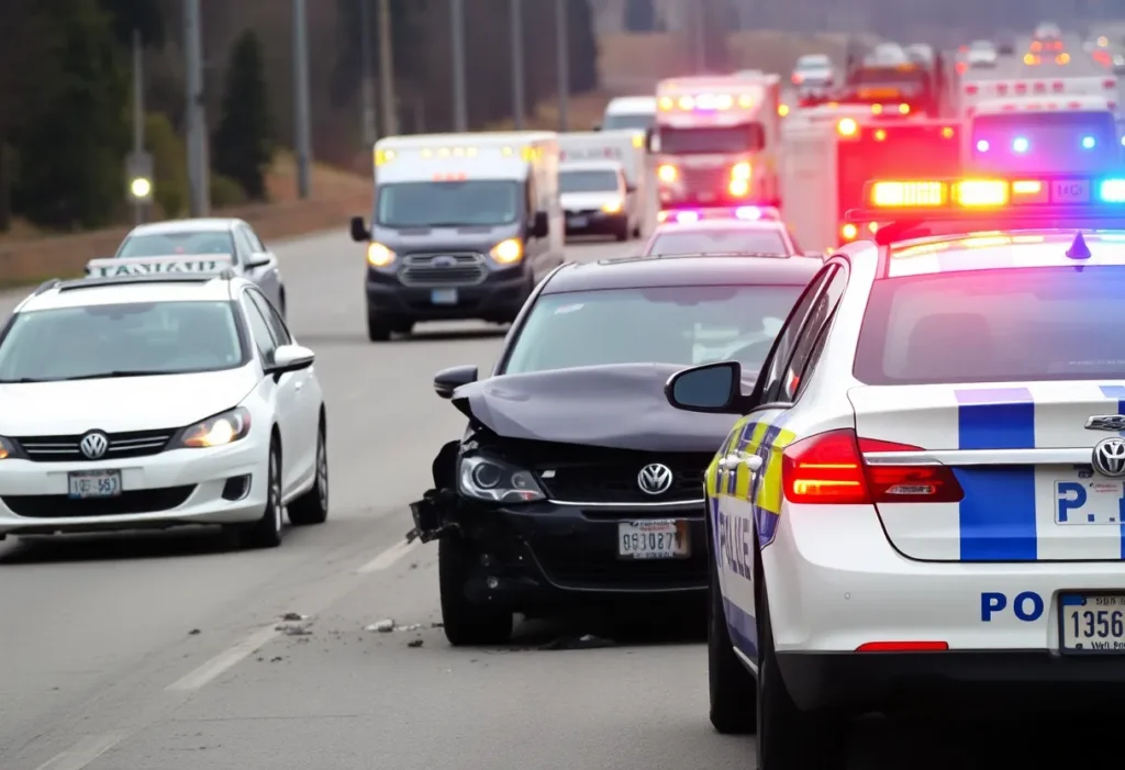 Scene of a multi-vehicle crash with police presence