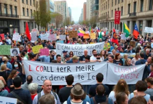 Diverse crowd at the No Kings protest advocating for democracy