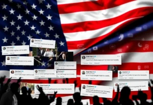 An abstract collage illustrating political tension surrounding freedom of speech.