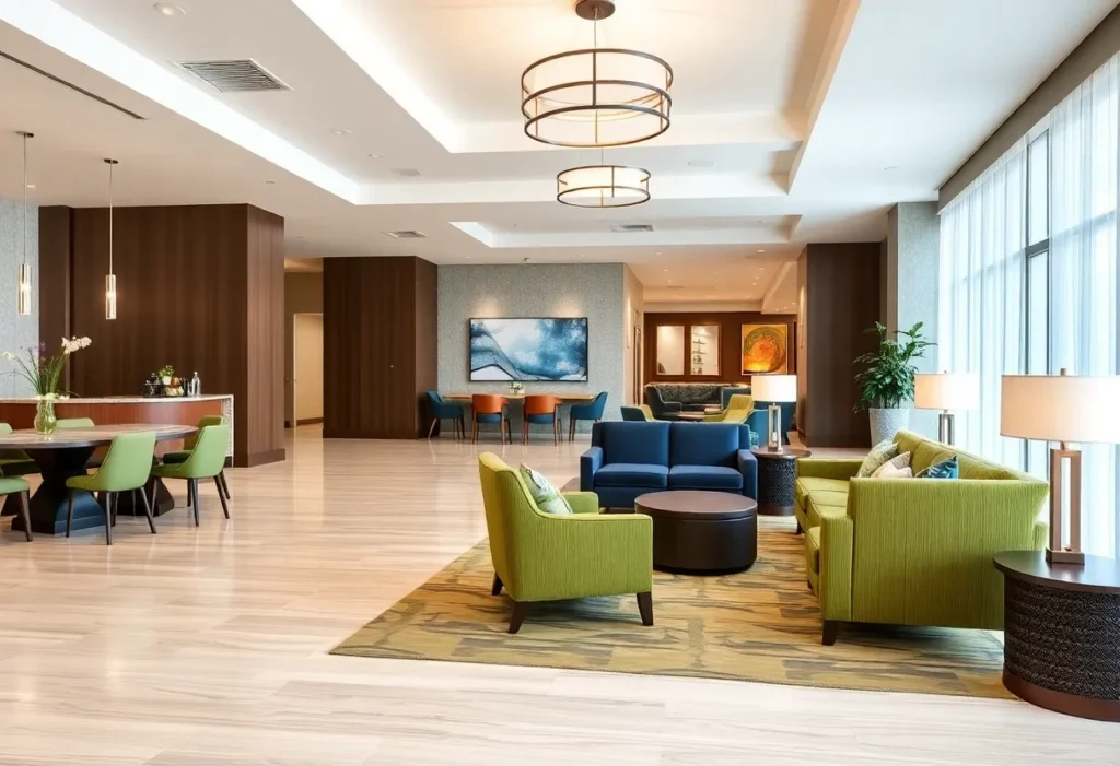 Modern lobby design of the Hilton Birmingham Downtown at UAB after renovations