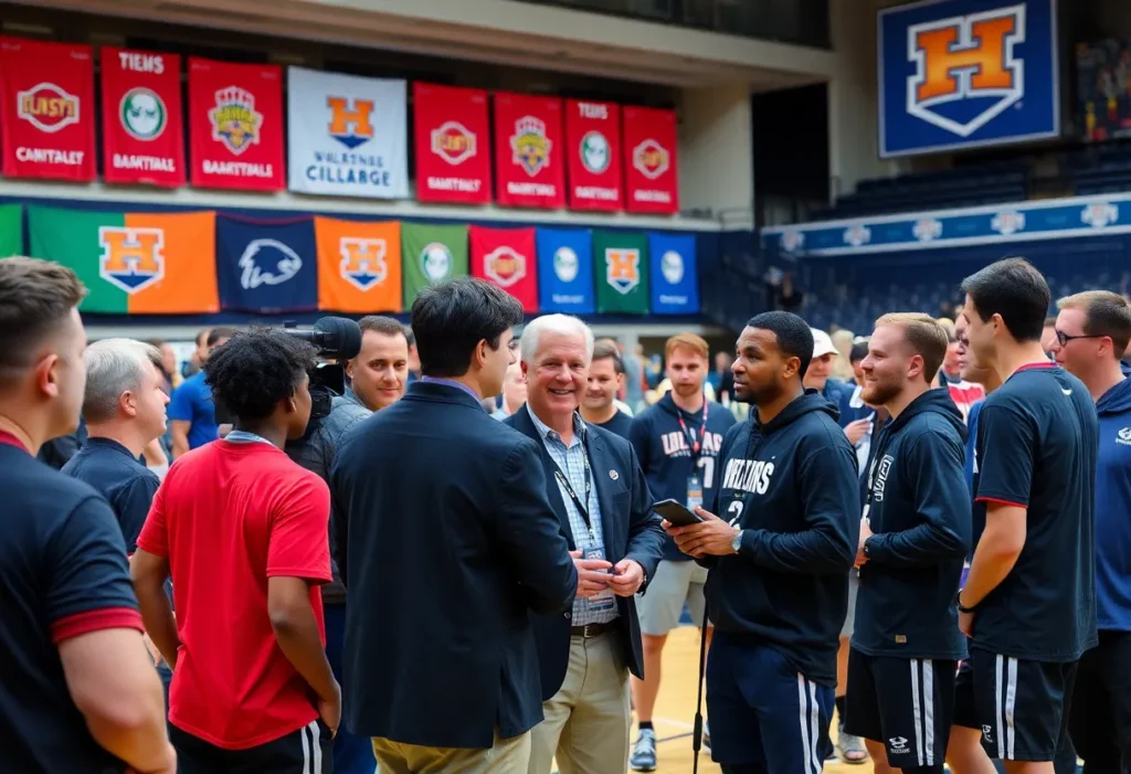 Alabama basketball coaches and players at SEC Tipoff