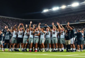 UAB football team celebrating a victory