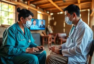 Medical professionals engaging in remote consultation through technology.