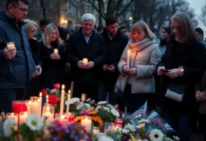 Community vigil for Charlie Kirk with candles and flowers