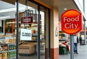Closure of a Winn-Dixie store with Food City signage in the background