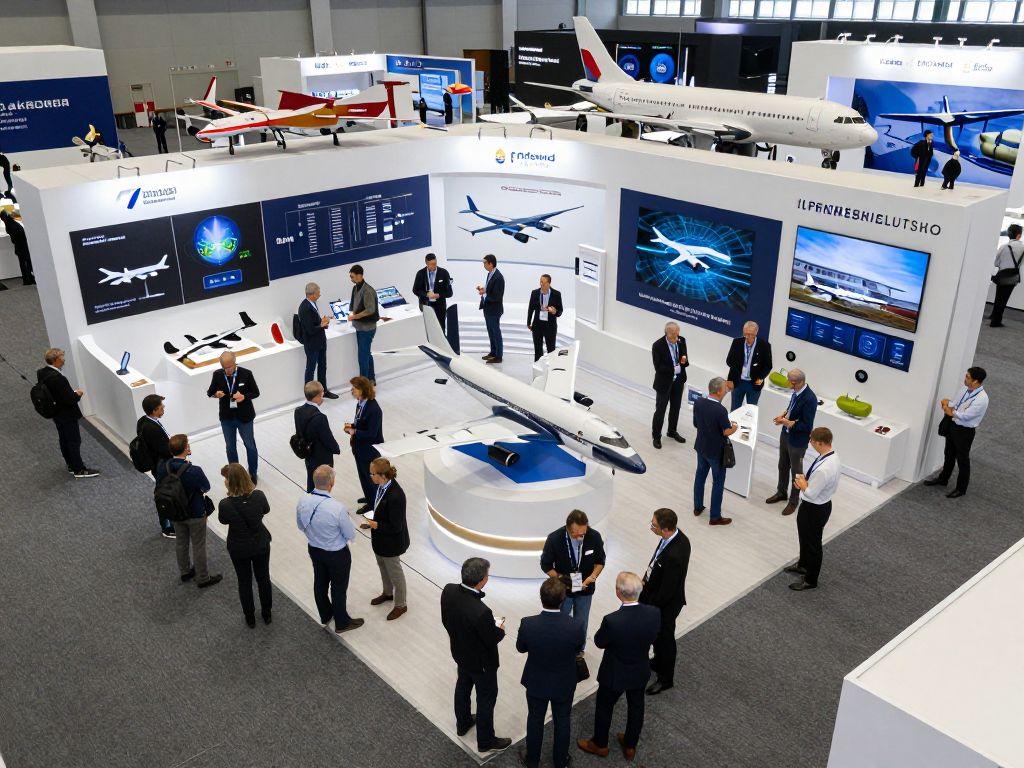 Aerospace conference featuring diverse participants discussing innovations in aviation.