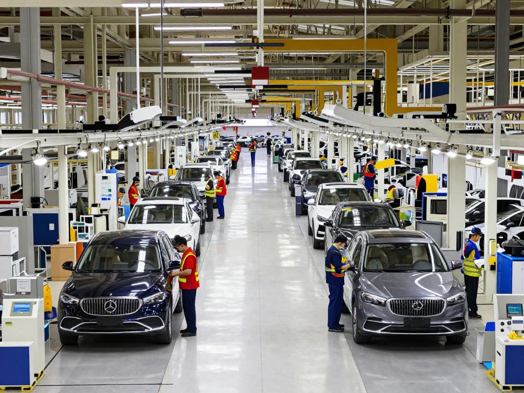 Workers assembling cars at an Alabama auto plant
