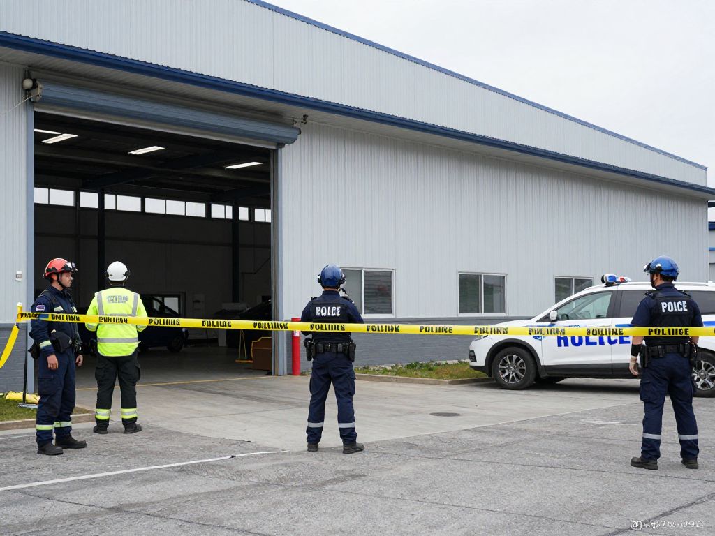 Emergency responders at the scene of a shooting outside an Amazon Fulfillment Center.