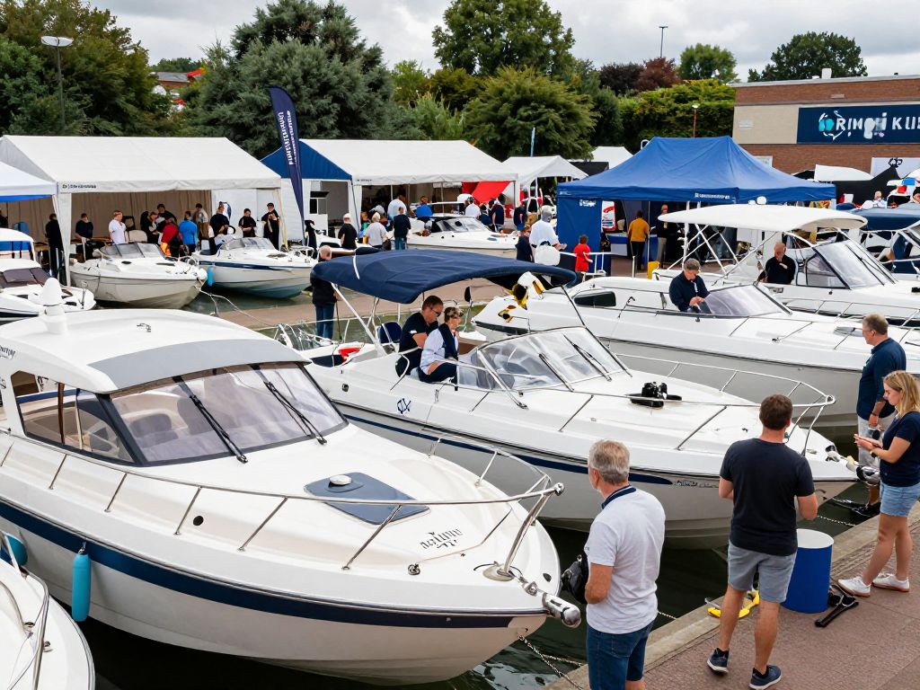 Vibrant scene at the Birmingham Boat Show with attendees engaging and exploring.