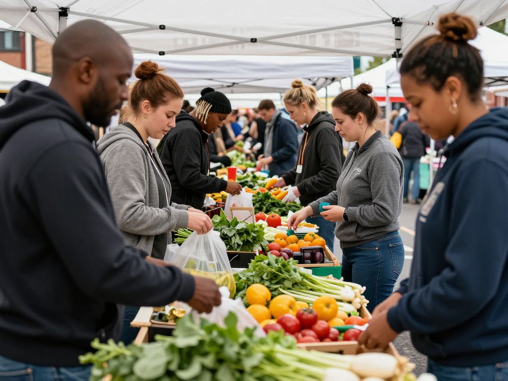 Vibrant local market in Birmingham showcasing small businesses and fresh produce.