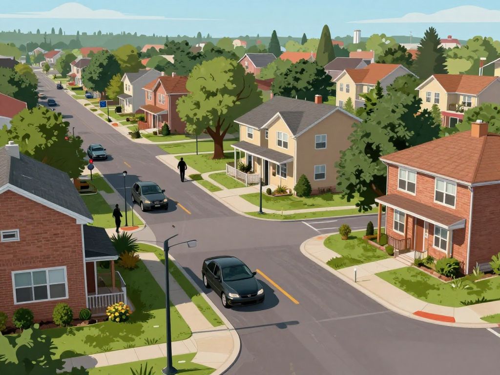 Illustration depicting crime's impact on a residential neighborhood