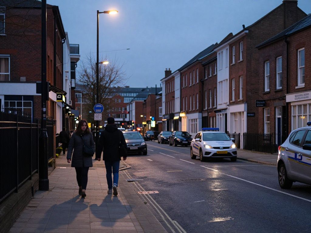 Evening view of Birmingham streets associated with recent homicide events