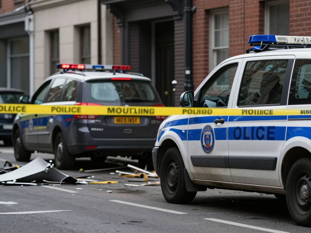Police vehicle and tape at a crime scene in Birmingham