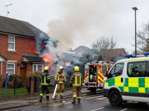 Firefighters battling a house fire in Birmingham