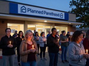 Community members participating in a pro-life prayer vigil in Birmingham.