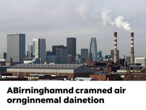 Birmingham skyline showcasing industrial smokestacks with pollution