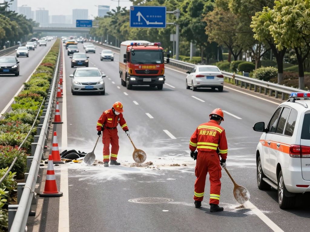 Emergency crews cleaning up calcium carbonate spill on I-65