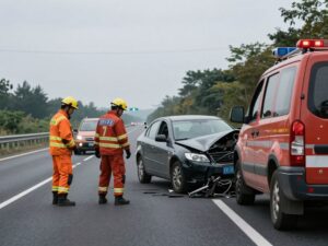 Emergency responders investigating a highway accident in Cherokee County