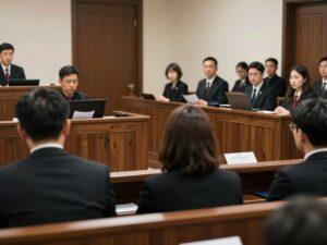 People in a courtroom during a trial