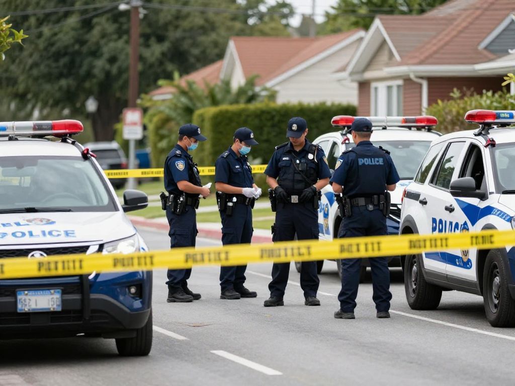 Law enforcement officers investigating a crime scene in Birmingham's South Eastlake neighborhood