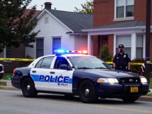 Police car at a shooting scene in Birmingham