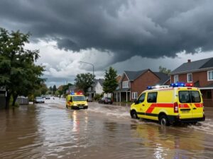 Flooded streets in Central Alabama causing hazardous conditions.