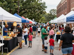 Families enjoying the Furnace Chicken Festival in Birmingham