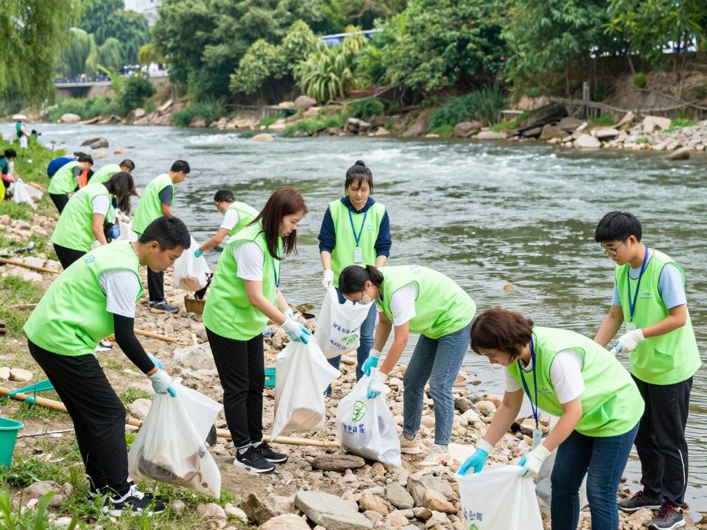 Volunteers working together during the MLK Day River Cleanup in Birmingham