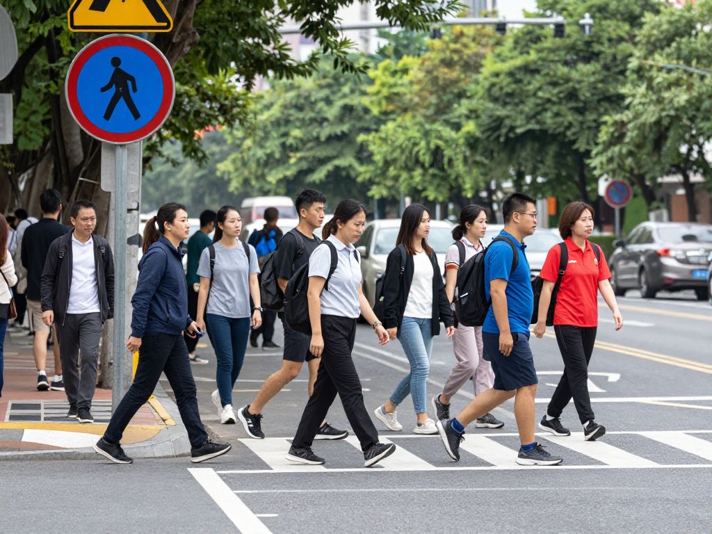 A busy street with pedestrians and traffic, emphasizing the importance of road safety.