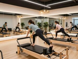 Interior view of Solidcore fitness studio with participants exercising