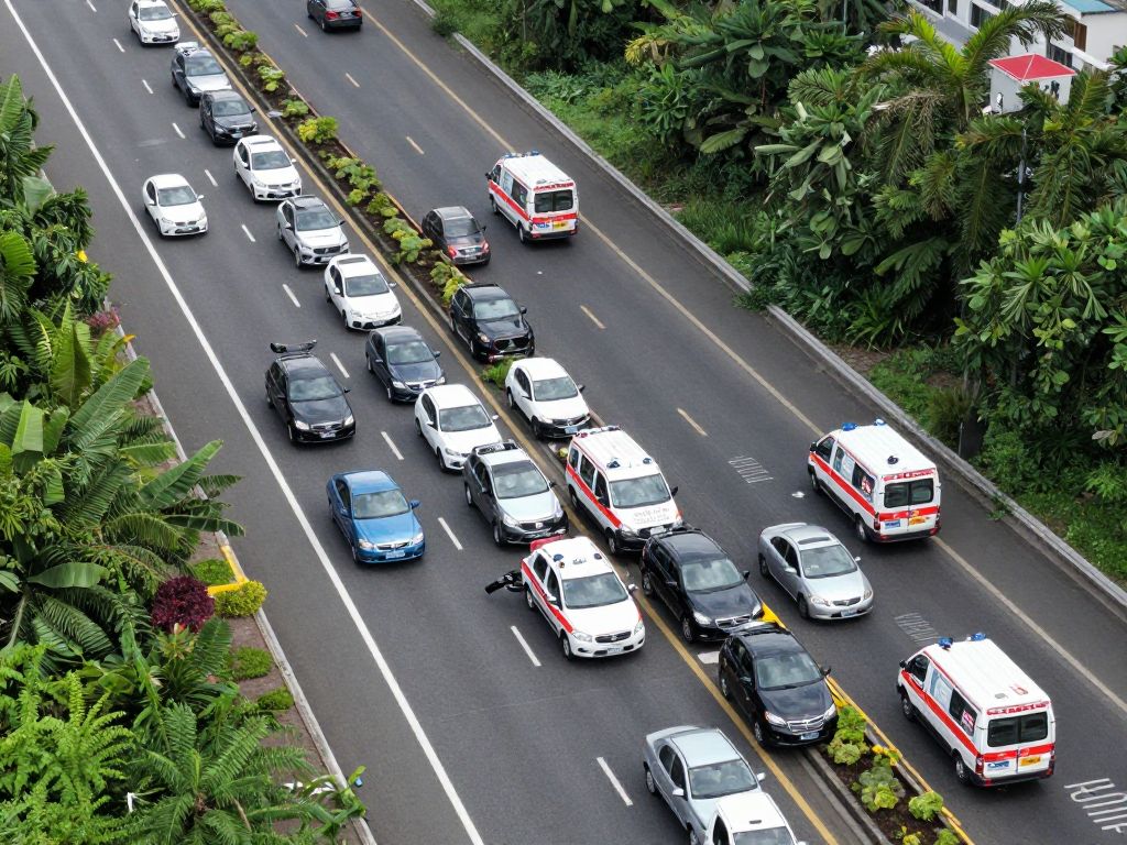 Scene of a three-vehicle crash on Highway 280 with emergency responders present.