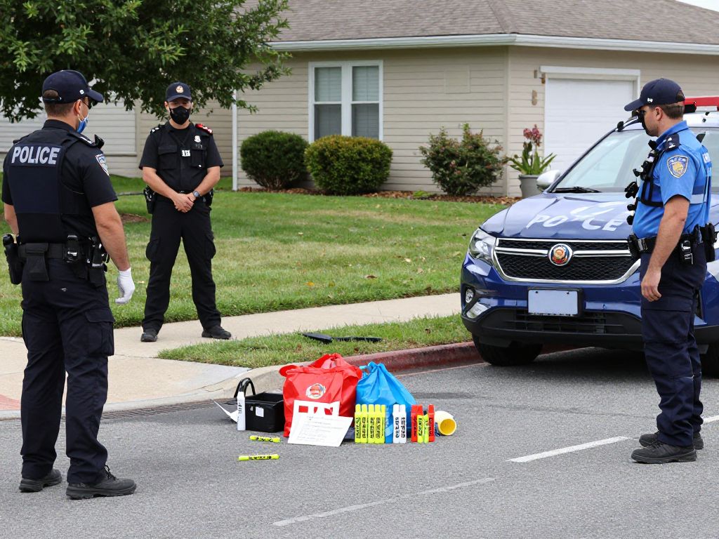 Investigation scene with police markers in Tuscaloosa