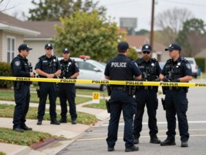 Police officers at a crime scene during an investigation in Birmingham.