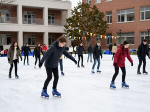 Students enjoying iceless skating at the Blazers on Ice event.