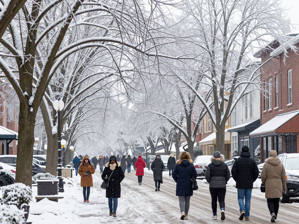 Snowy street in Birmingham, Alabama during extreme cold weather