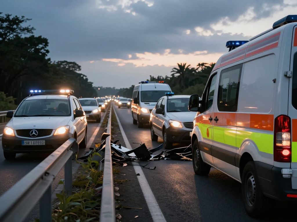 Emergency vehicles at the scene of a fatal crash on I-22 West