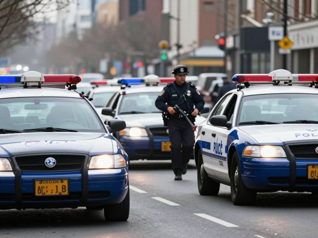 Police vehicles involved in a high-speed chase.