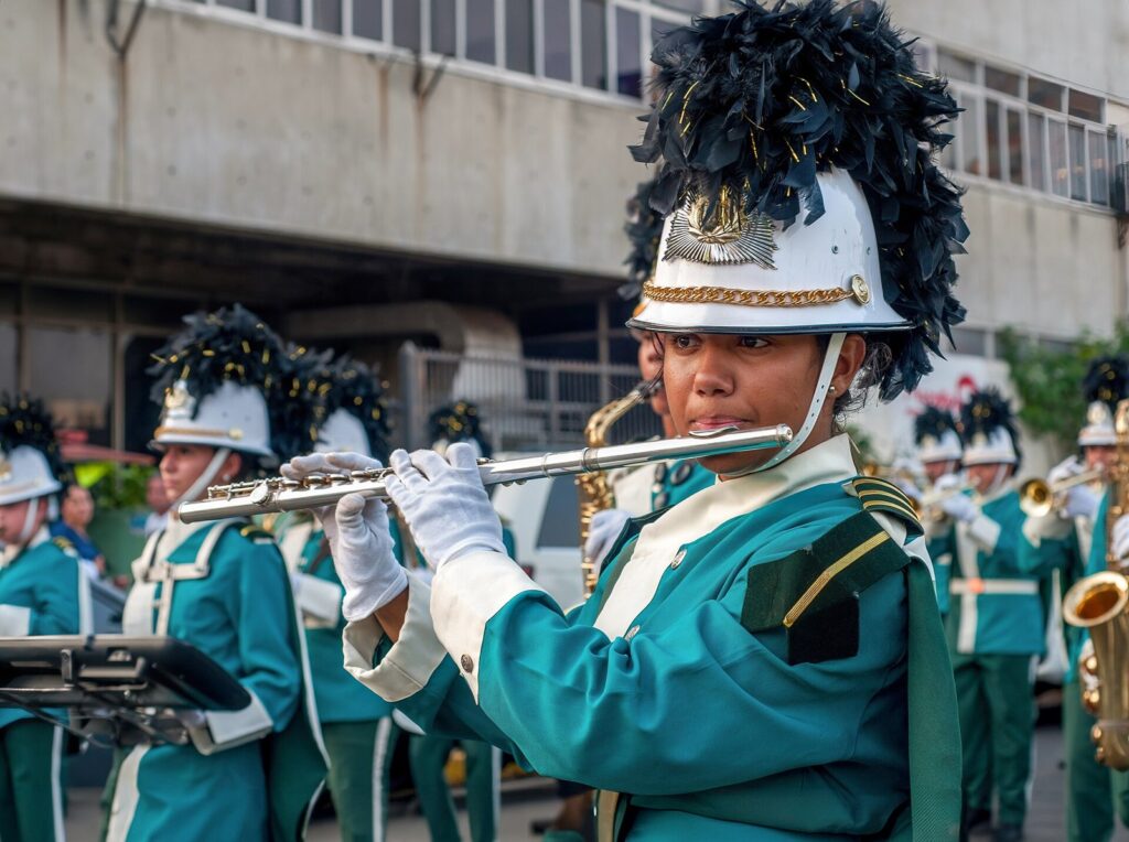 Marching band member playing
